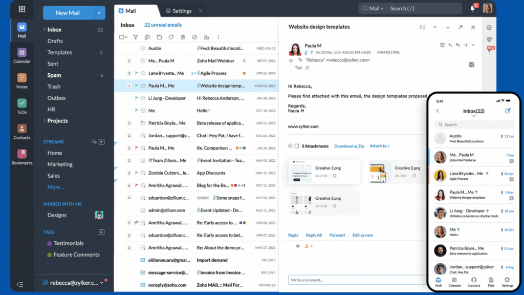 Zoho Mail Interface